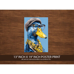 Hipster Duck Poster Print 13x19 – Funny Animal Wall Art – Quirky Dressed Bird